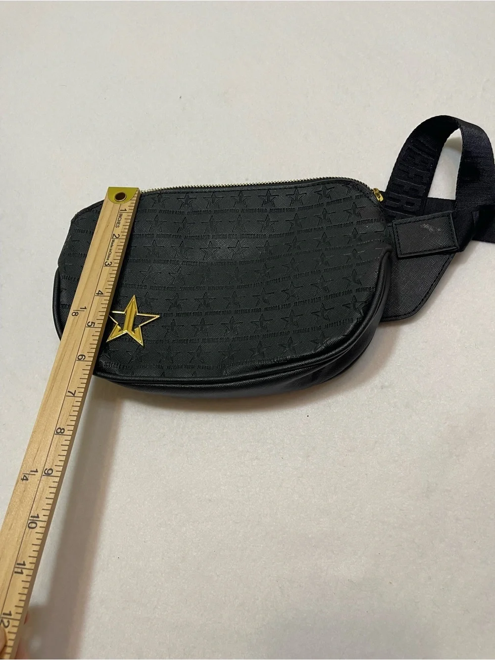 Jeffree Star Cosmetics Black Faux Leather Belt Bag Fanny Pack Gold Star Logo